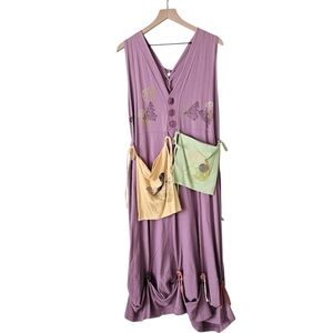 Blue Fish Vintage Purple Multi Pocket And Button Midi Dress